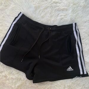 Adidas Women's Black Athletic Shorts with White Stripes